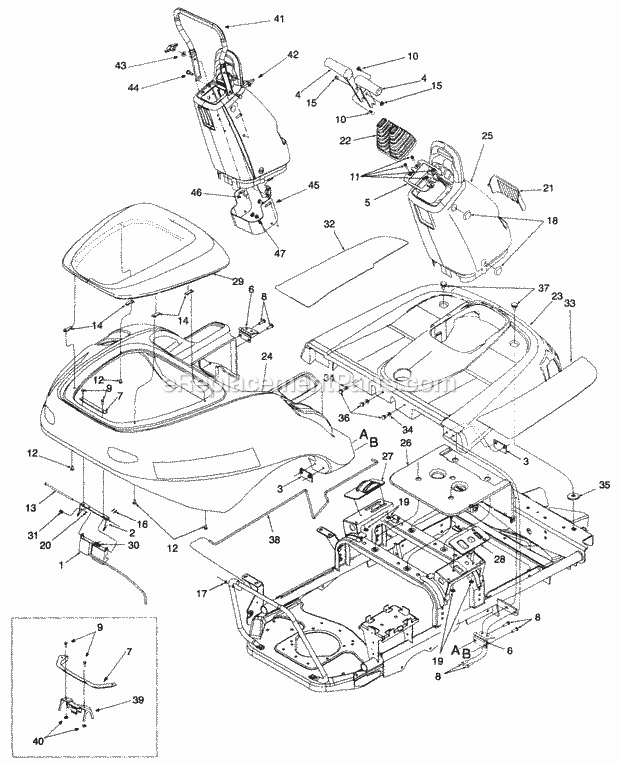 Body Cover Panels Diagram and Parts List for Z54 53AC385K100 Cub Cadet Lawn Mower